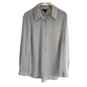 Lane Bryant Womens Taupe/White Striped Sheer Long Sl Button Down Plus Size 18/20